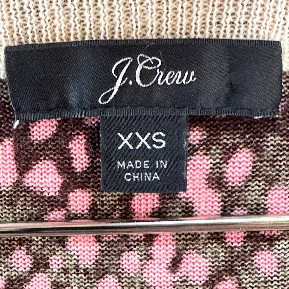 J. CREW 100% Merino Wool Crew Neck Sweater • XXS • pink, brown, leopard print - Picture 5 of 7